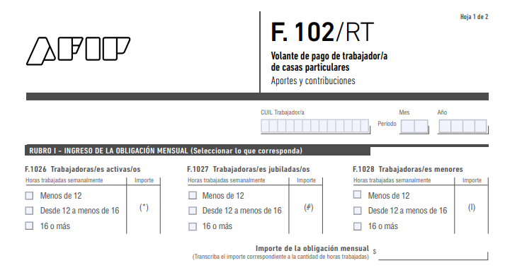 Servicio Doméstico: Formulario 102/RT 2023