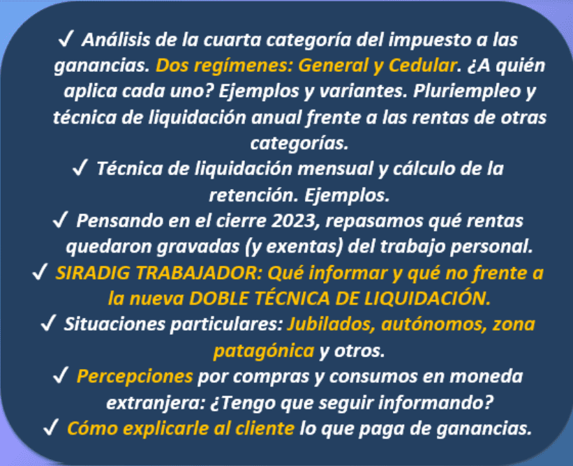 Capacitación Cuarta categoría, técnica de liquidación, SIRADIG y más